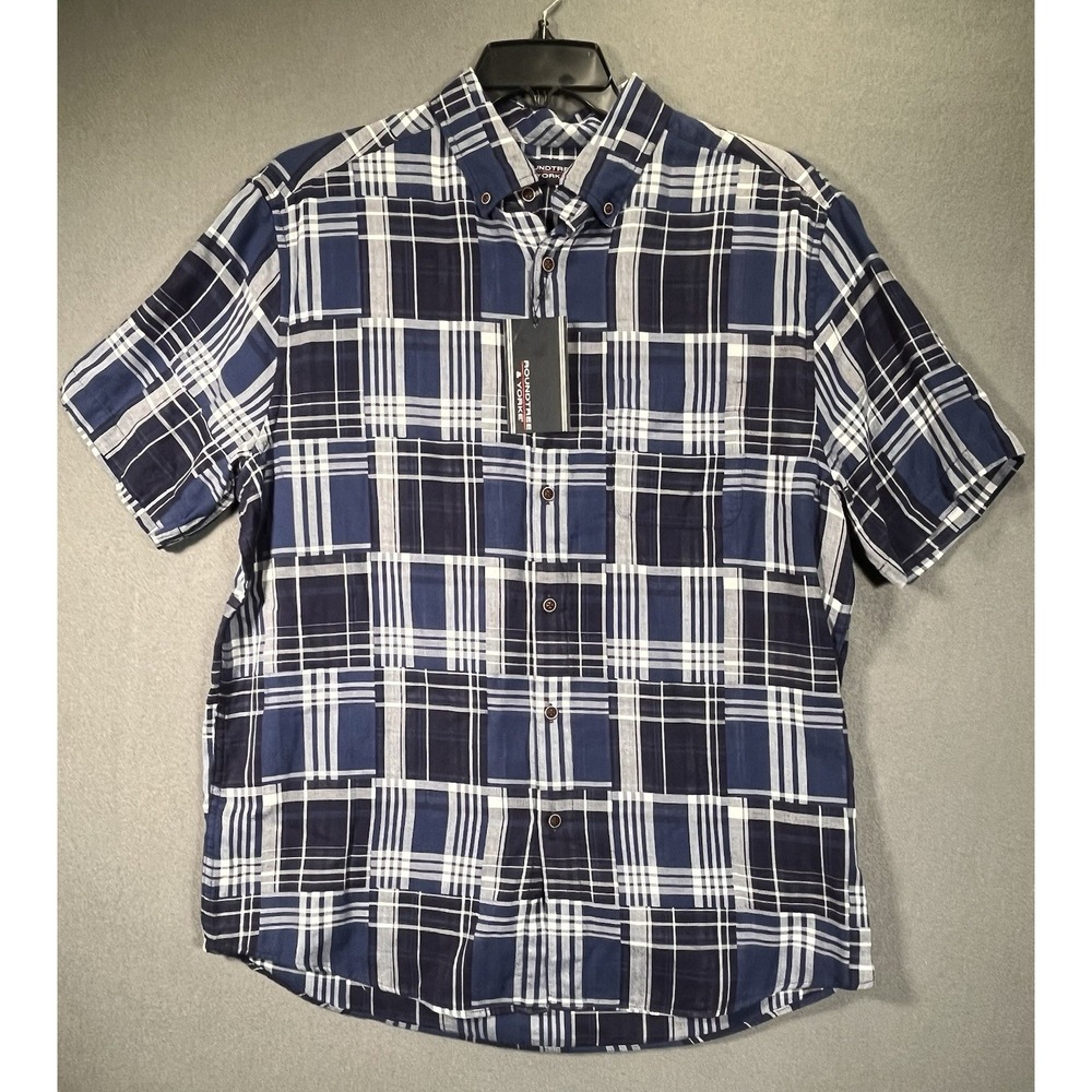 Roundtree & Yorke Men's Short-Sleeve Shirt M Blue Plaid NWT